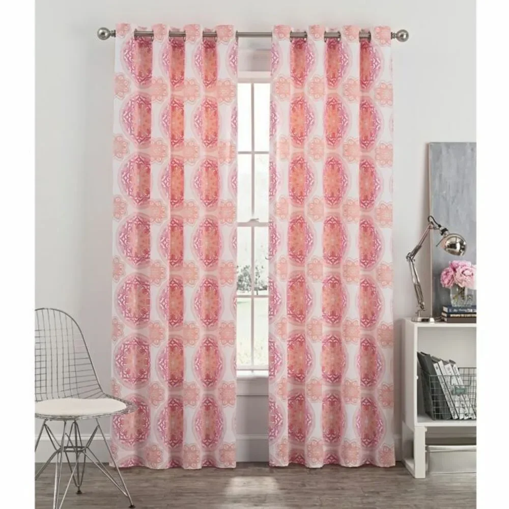 Blush Pink Window Curtains Grommet Newport Pair Panels Medallion Cotton 50x63